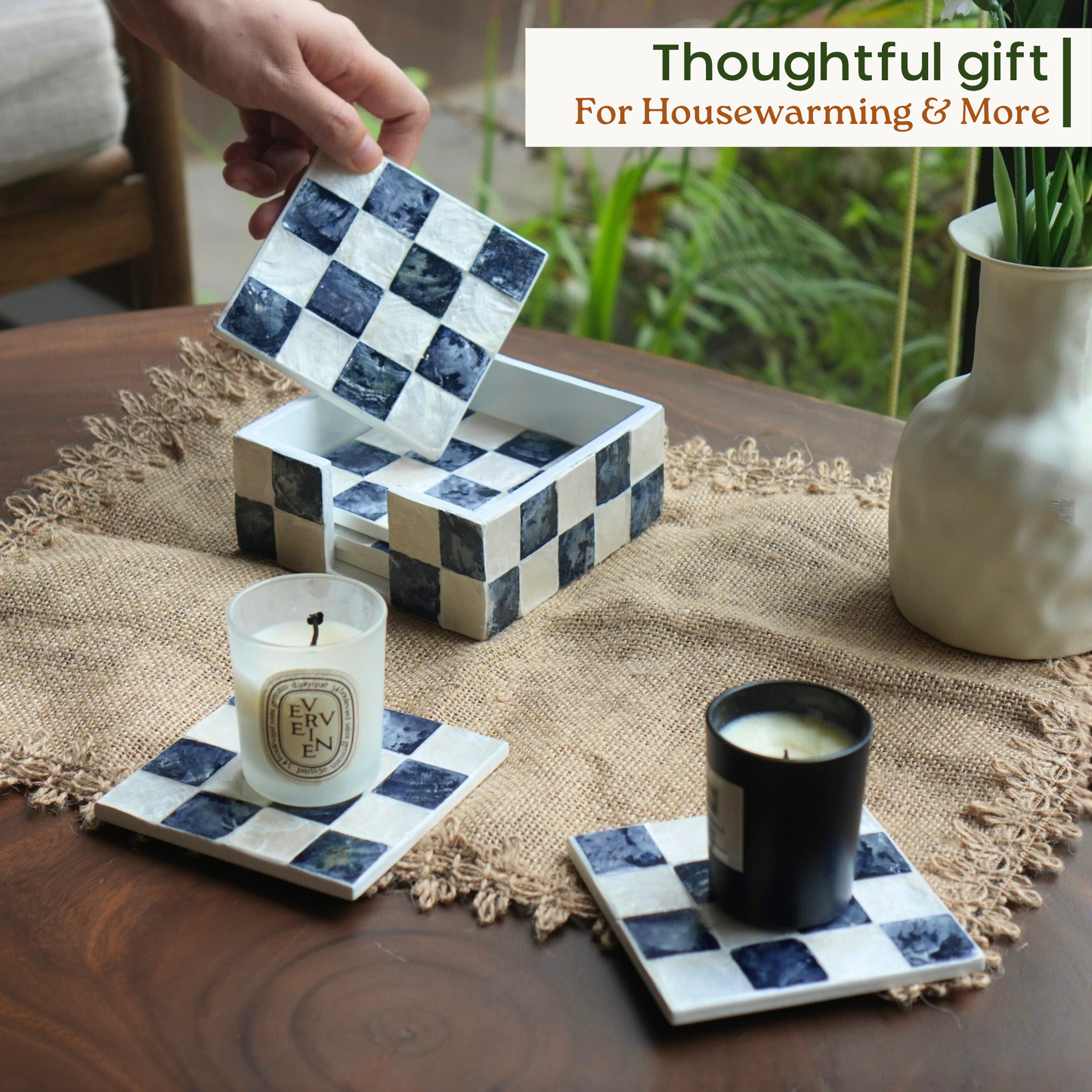 Capiz Square Coasters (Navy Blue)
