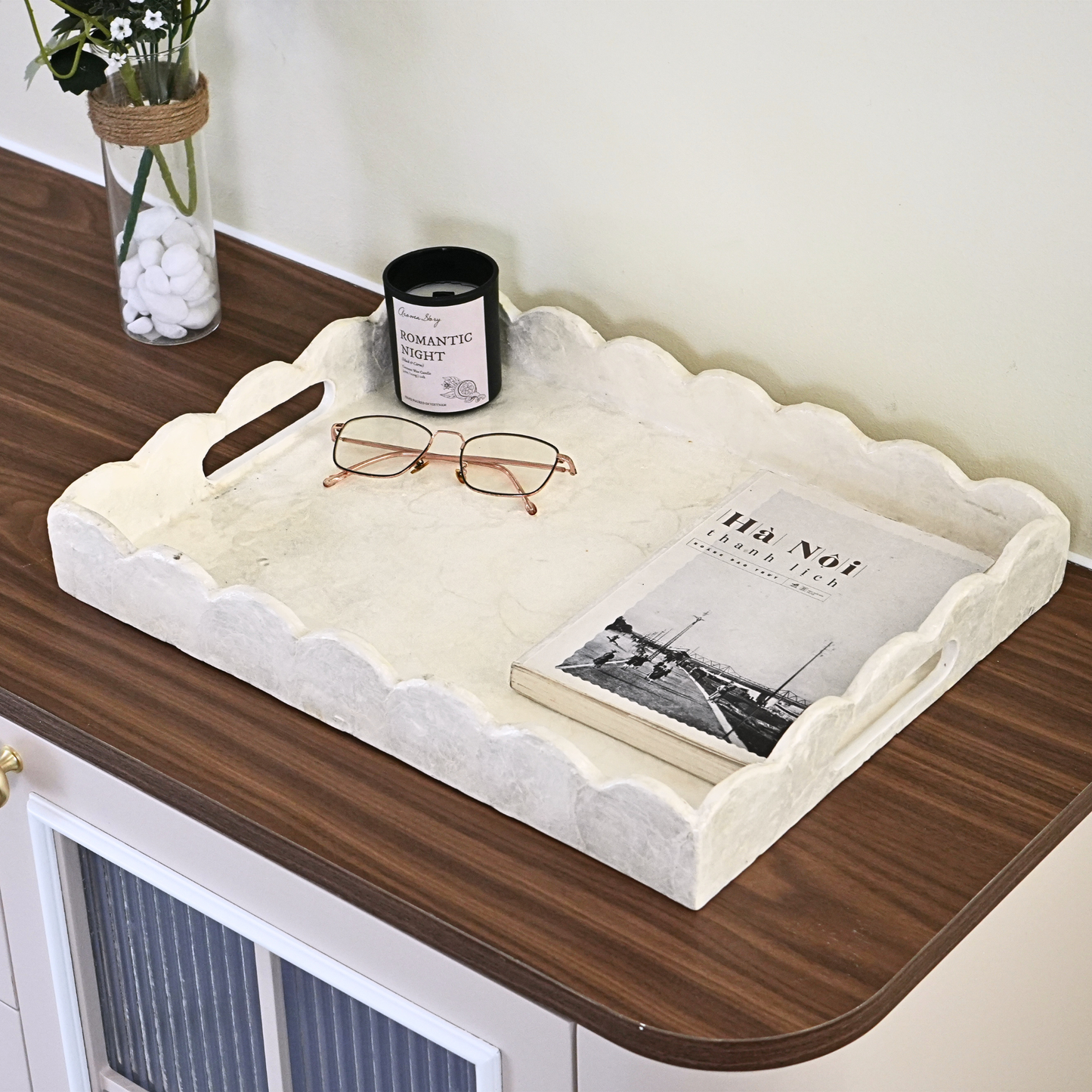 Capiz Shells Scalloped Rectangular Tray