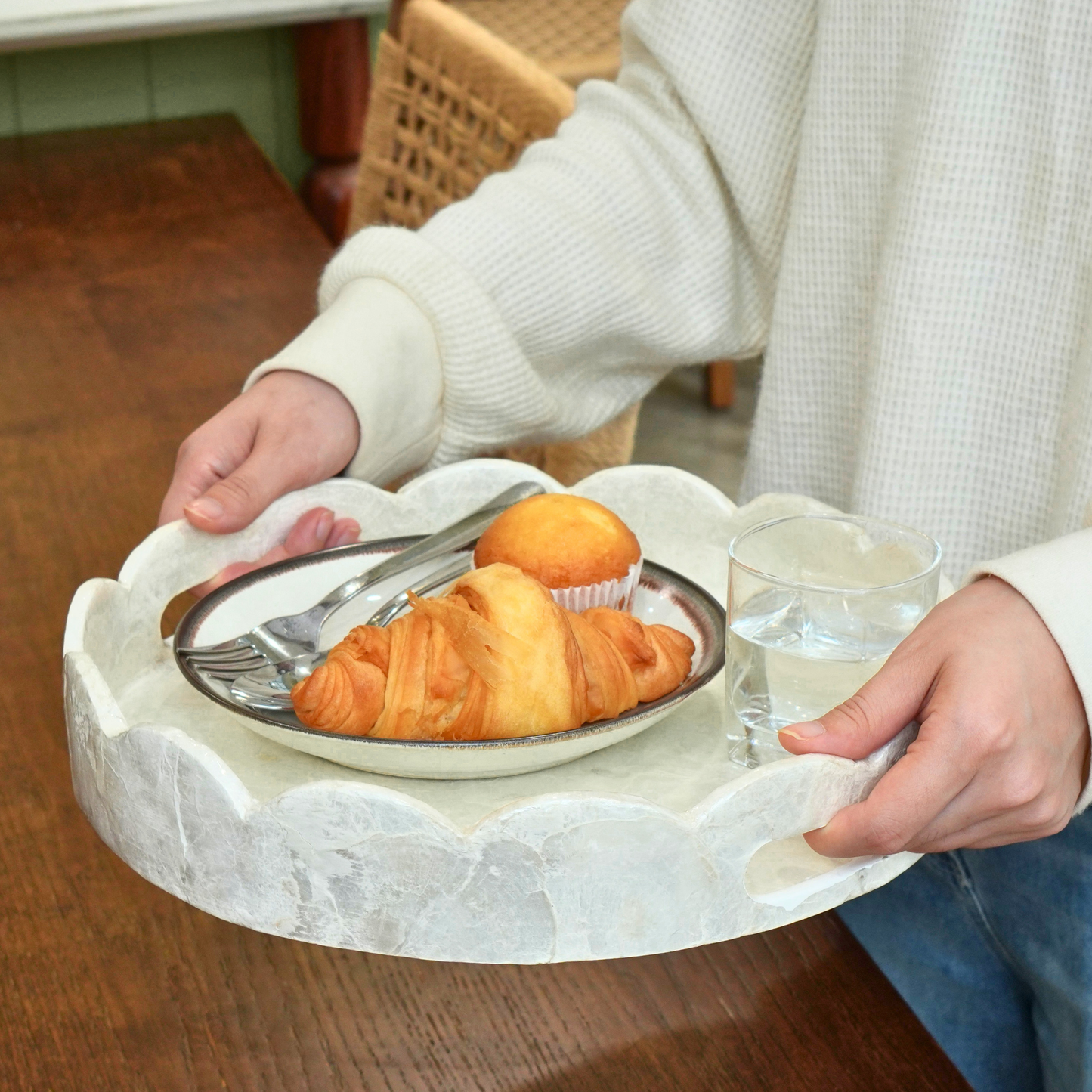 Capiz Scalloped White Tray