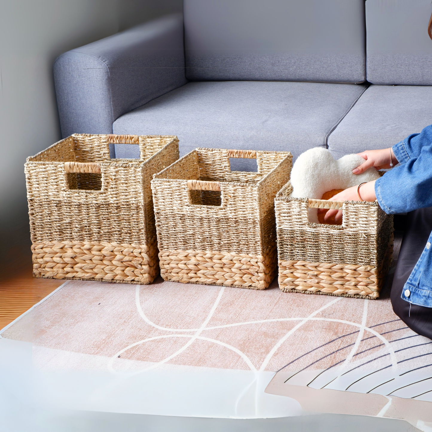 Set of 4 Wicker Cube Storage Baskets