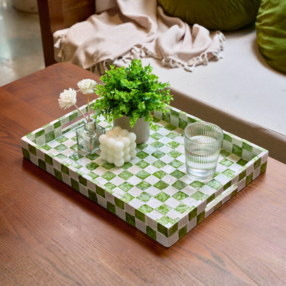 Capiz Checkered Rectangular Tray - Pistachio Green