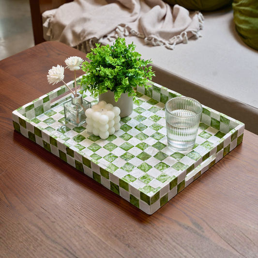Capiz Checkered Rectangular Tray - Pistachio Green
