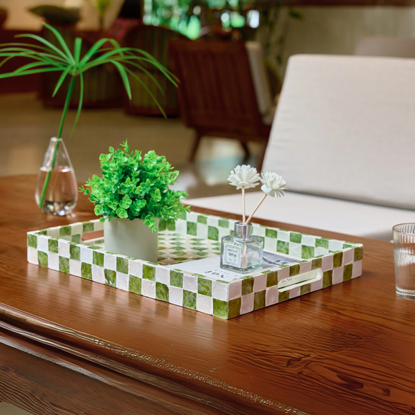 Capiz Checkered Rectangular Tray - Pistachio Green