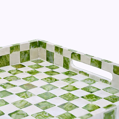 Capiz Checkered Rectangular Tray - Pistachio Green