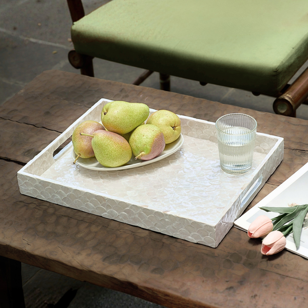 Capiz Fish-scale Rectangular Tray - Off-white