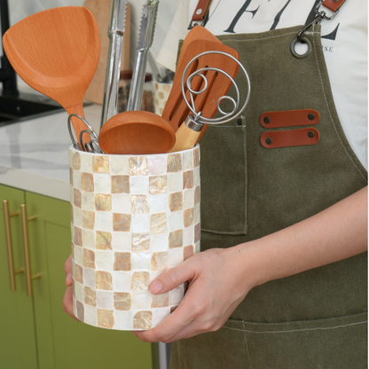 Set of 2 Capiz Checkered Utensil Holder - Ivory