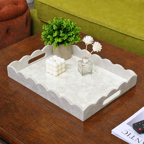 Capiz Shells Scalloped Rectangular Tray