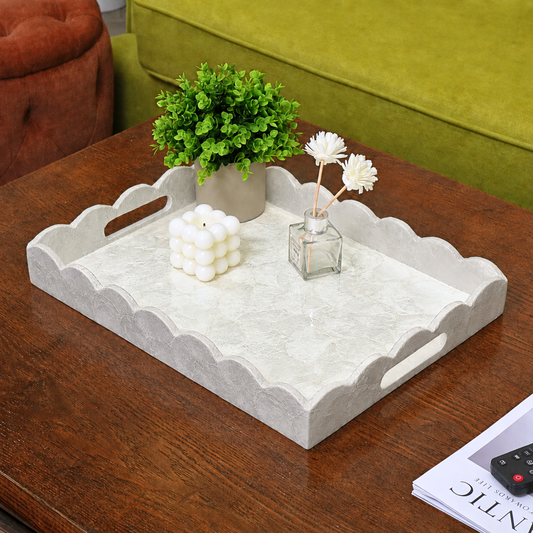 Capiz Shells Scalloped Rectangular Tray