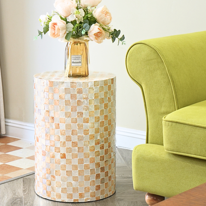 Cylindrical Capiz Shell Side Table - Ivory