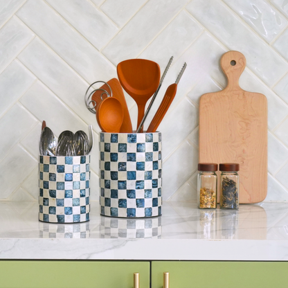 Set of 2 Capiz Checkered Utensil Holder - Ivory