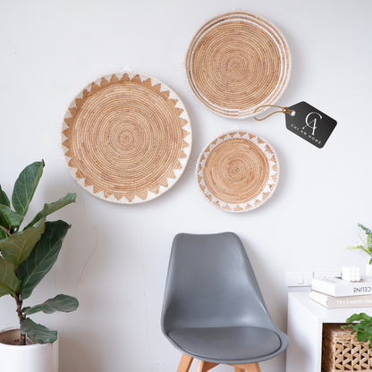 Set of 3 White Boho Wall Baskets Decor