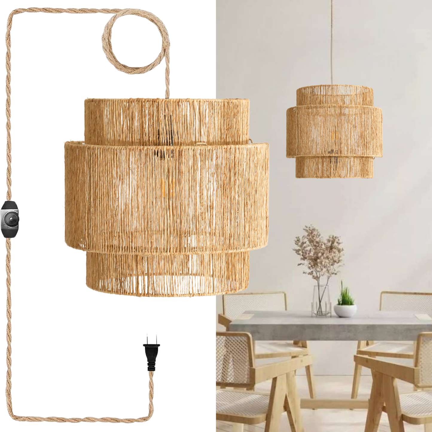 Plug-in Jute Pendant Light
