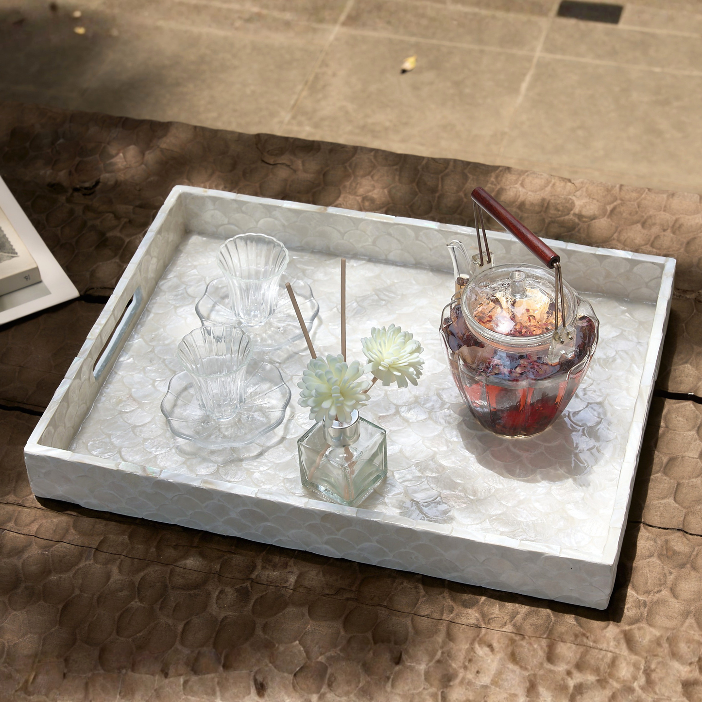 Capiz Fish-scale Rectangular Tray - Off-white