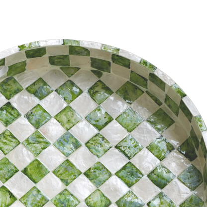 Capiz Round Checkered Tray - Pistachio Green