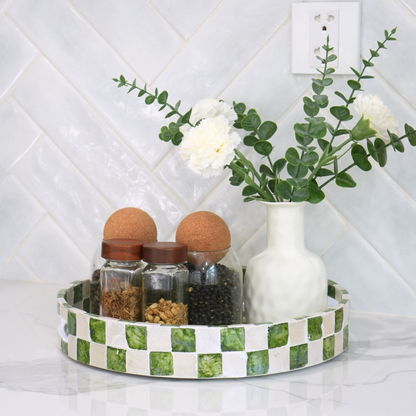 Capiz Round Checkered Tray - Pistachio Green