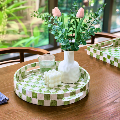 Capiz Round Checkered Tray - Pistachio Green