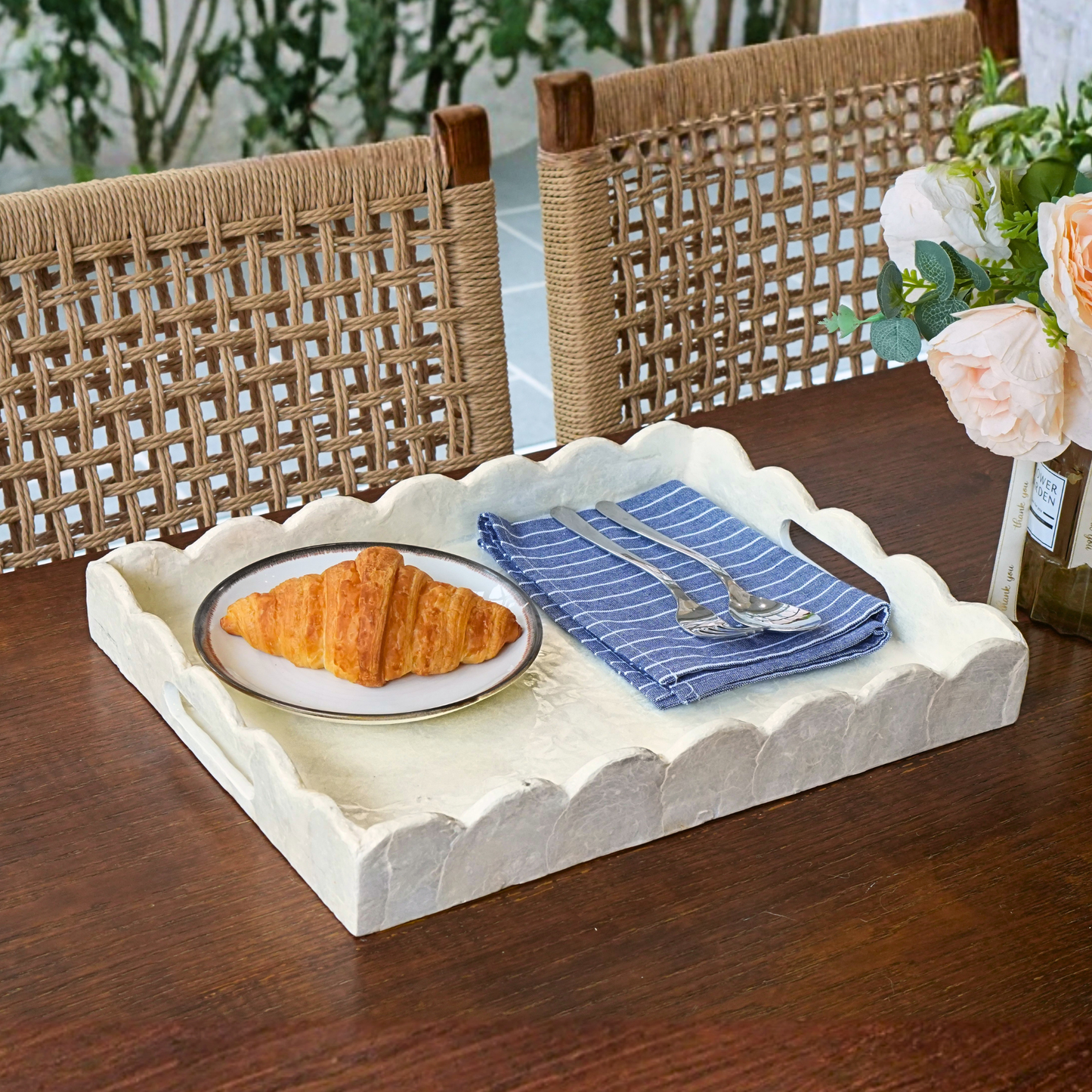 Capiz Shells Scalloped Rectangular Tray