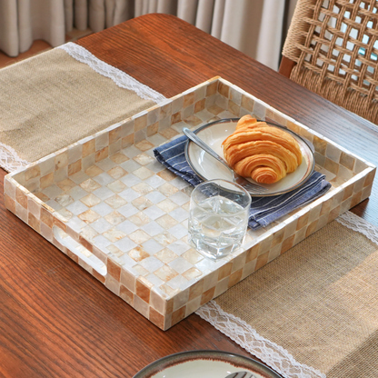 Capiz Shell Rectangular Serving Tray Ivory Checkered