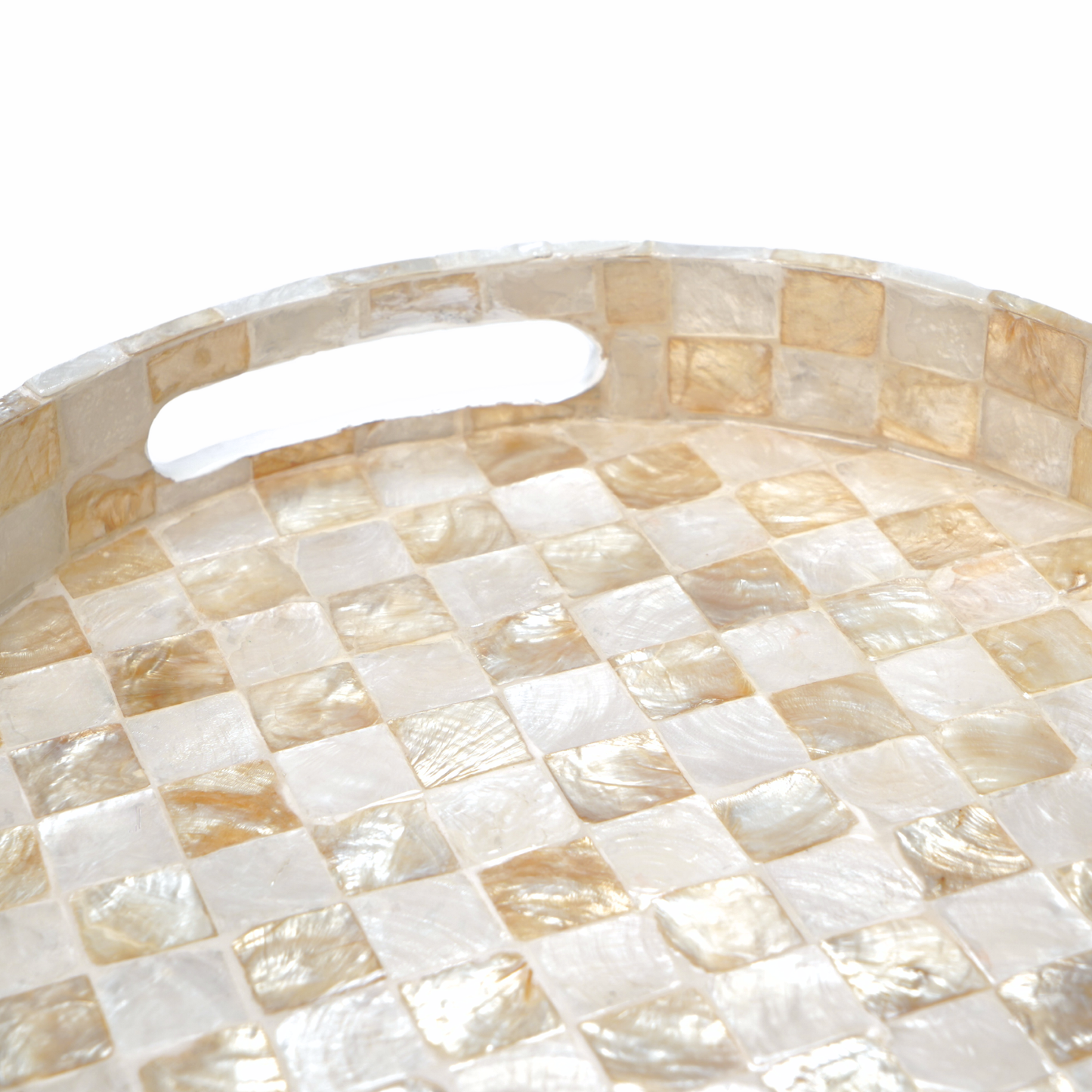 Capiz Checkered Decorative Round Tray - Ivory
