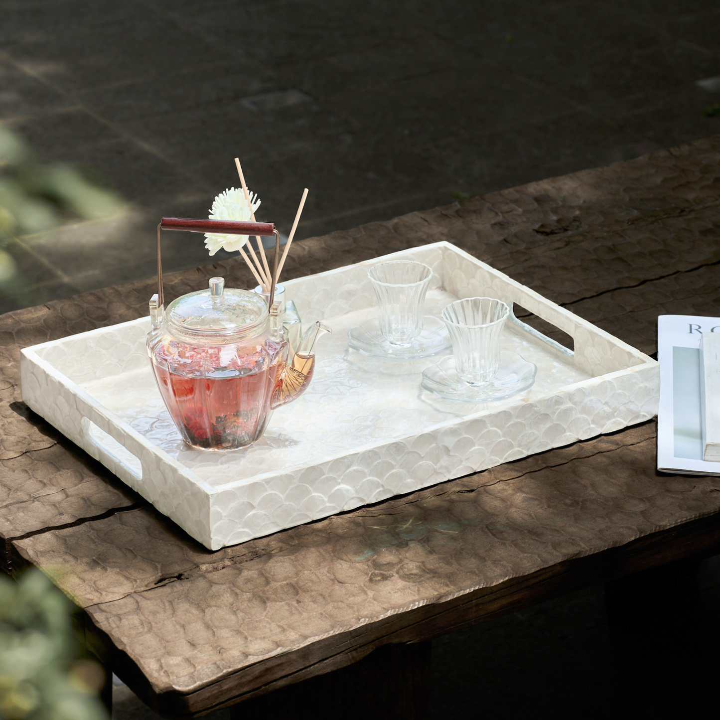 Capiz Fish-scale Rectangular Tray - Off-white