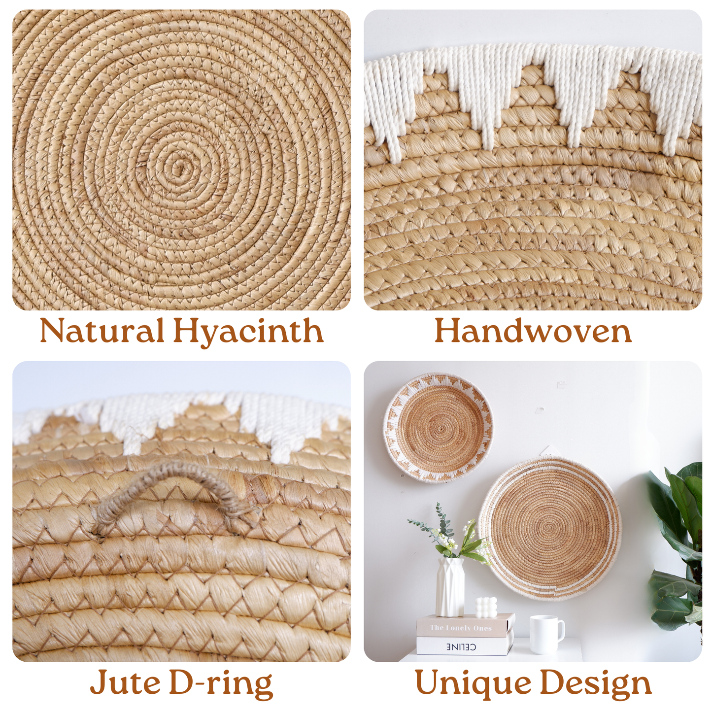 Set of 3 White Boho Wall Baskets Decor