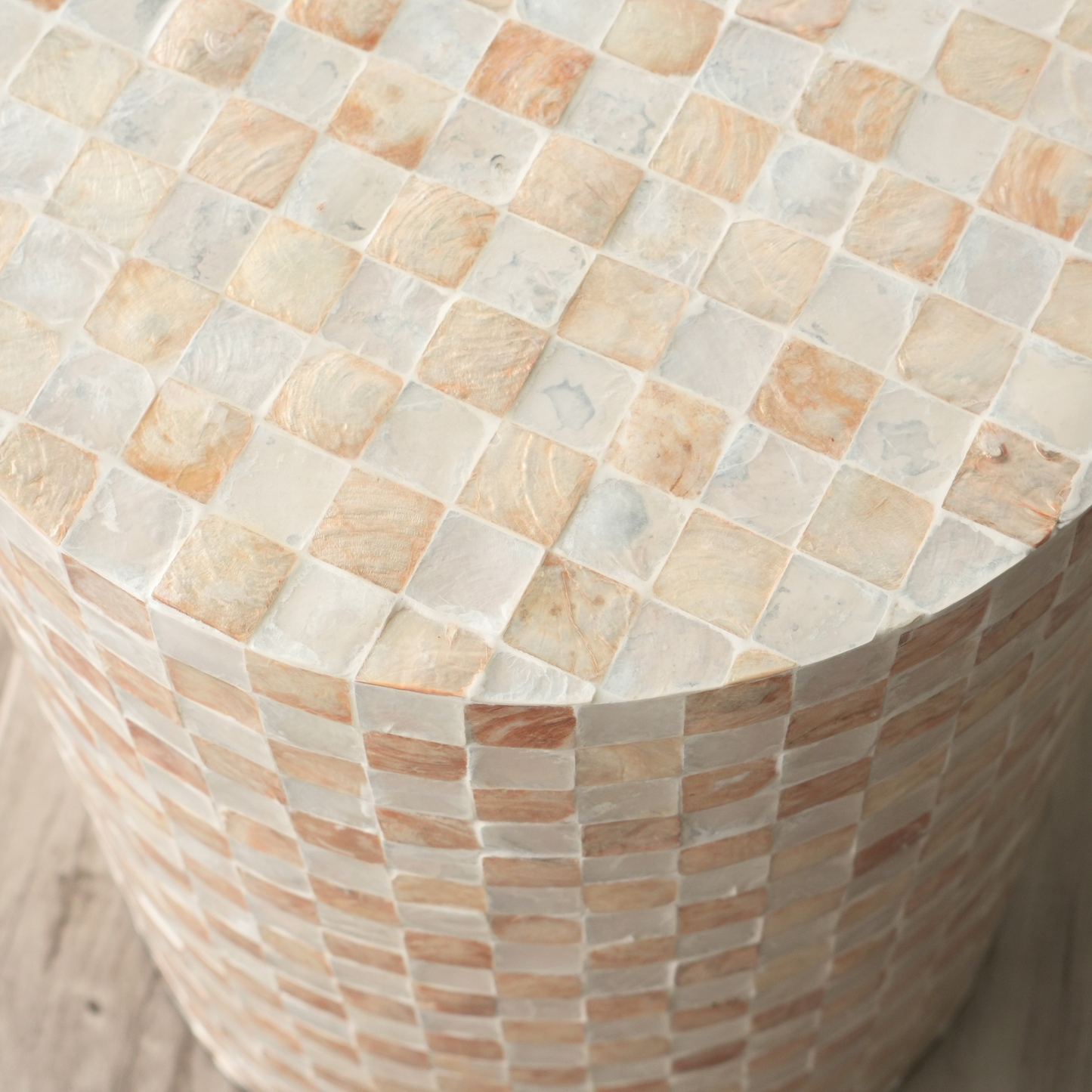 Cylindrical Capiz Shell Side Table - Ivory