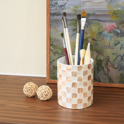 Set of 2 Capiz Checkered Utensil Holder - Ivory