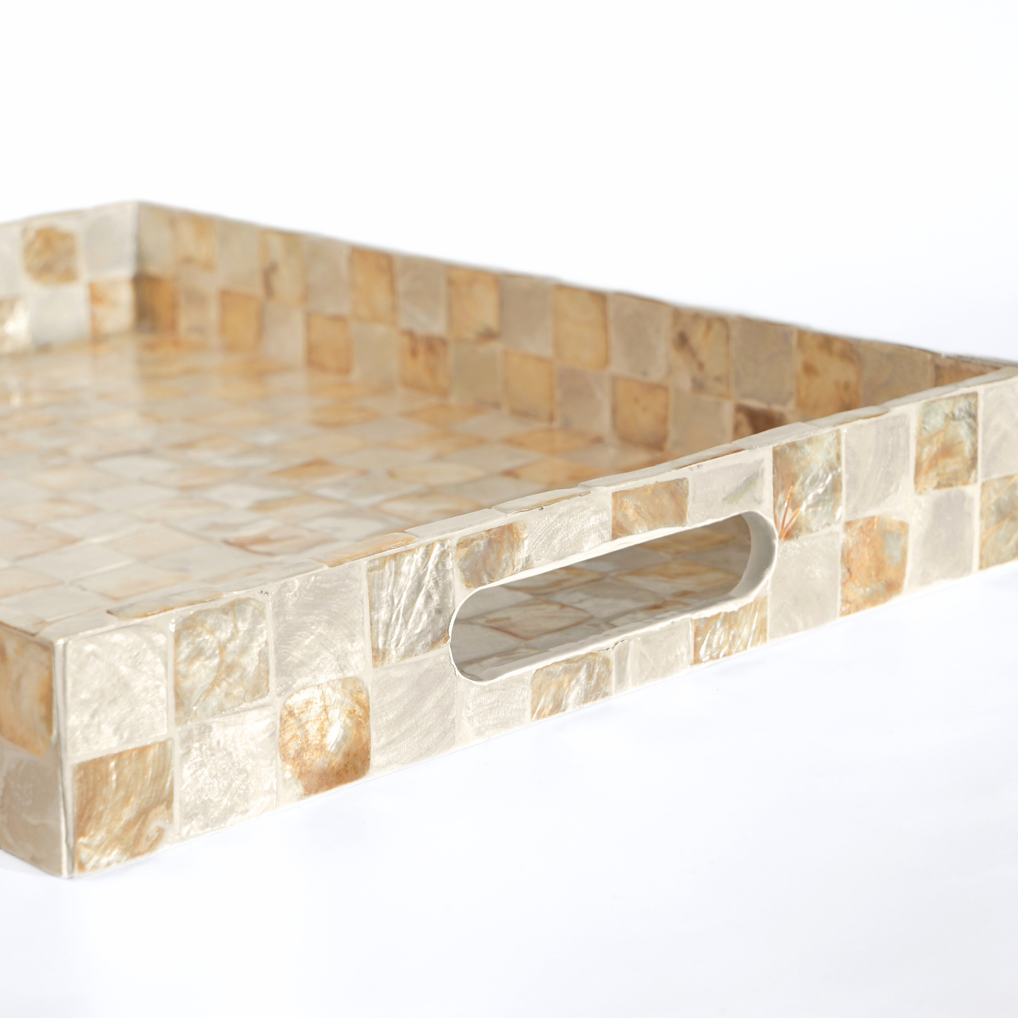 Capiz Shell Rectangular Serving Tray Ivory Checkered