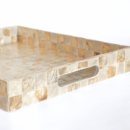 Capiz Shell Rectangular Serving Tray Ivory Checkered