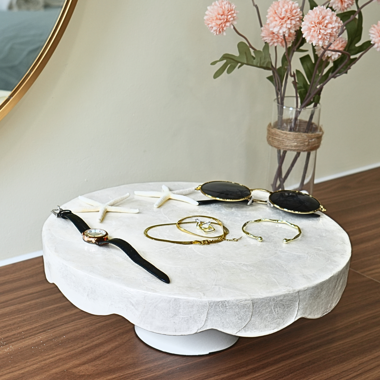 Round Whole Shell Capiz Cake Stand - Off-White