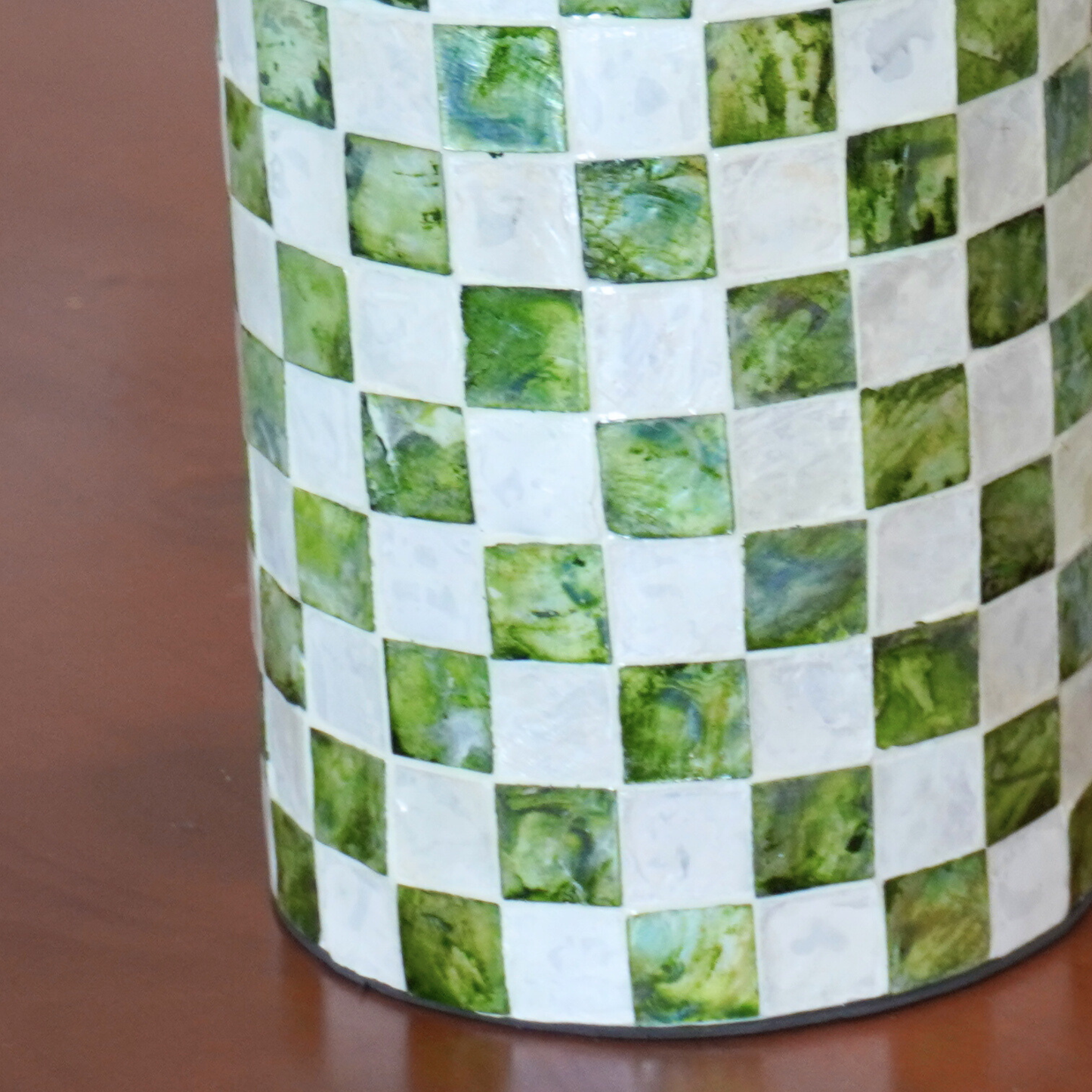 Set of 2 Checkered Capiz Shell Utensil Holders - Pistachio Green