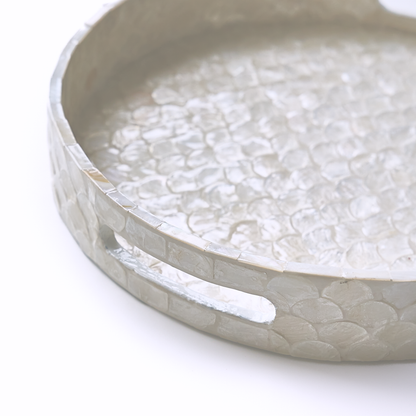 Round Capiz Shell Tray with Handles
