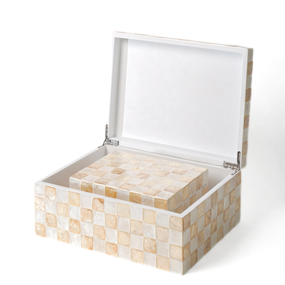 Set of 2 Rectangular Checkered Capiz Shell Storage Boxes Ivory