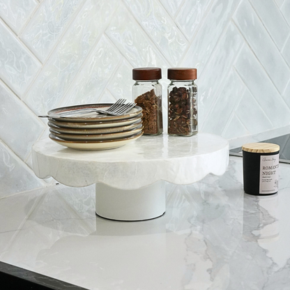 Round Whole Shell Capiz Cake Stand - Off-White