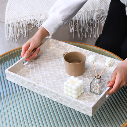 Capiz Fish-scale Rectangular Tray - Off-white