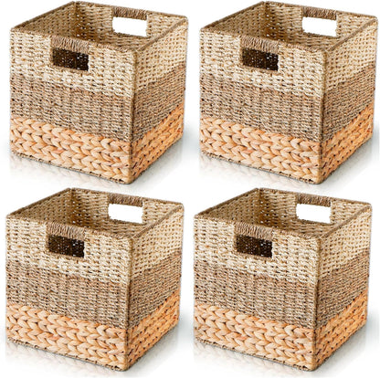 Set of 4 Wicker Storage Cube Bins