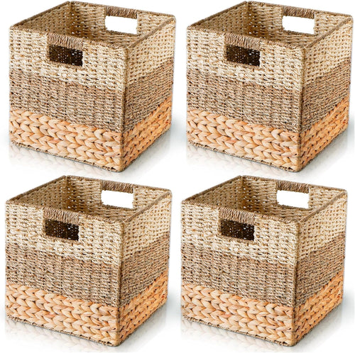 Set of 4 Wicker Storage Cube Bins