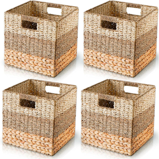 Set of 4 Wicker Storage Cube Bins
