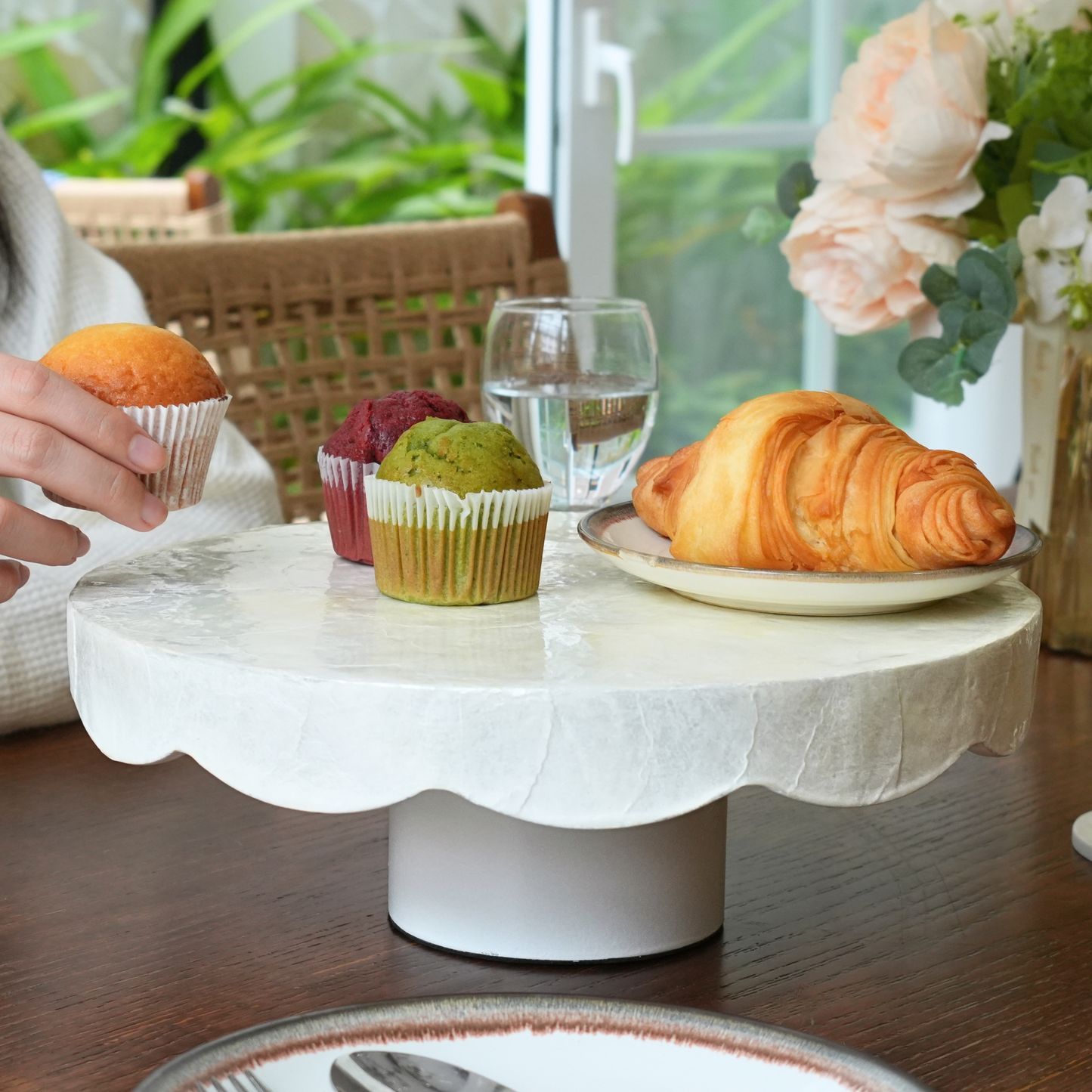 Round Whole Shell Capiz Cake Stand - Off-White
