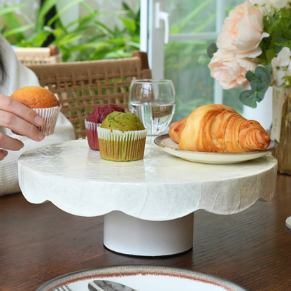 Round Whole Shell Capiz Cake Stand - Off-White