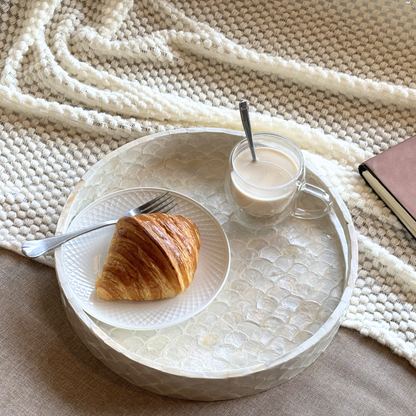 Round Capiz Shell Tray with Handles