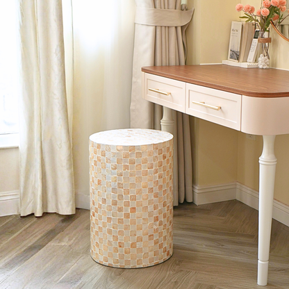 Cylindrical Capiz Shell Side Table - Ivory