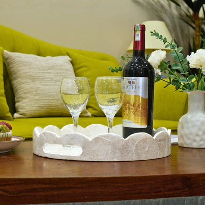 Capiz Scalloped White Tray