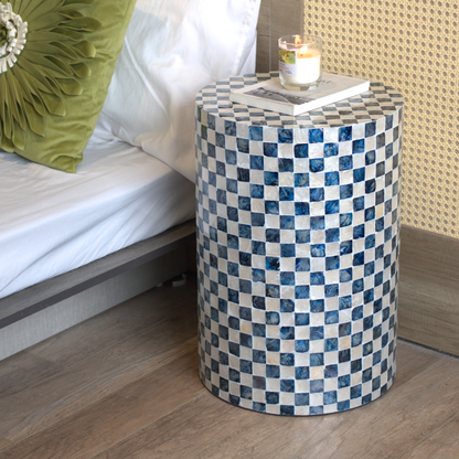 Cylindrical Capiz Side Table - Navy Blue
