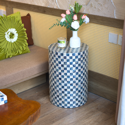 Cylindrical Capiz Side Table - Navy Blue