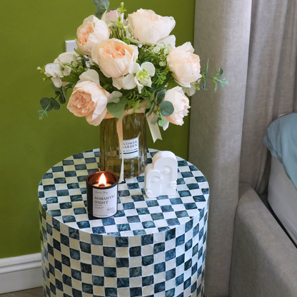 Cylindrical Capiz Side Table - Navy Blue