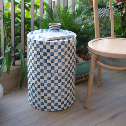 Cylindrical Capiz Side Table - Navy Blue