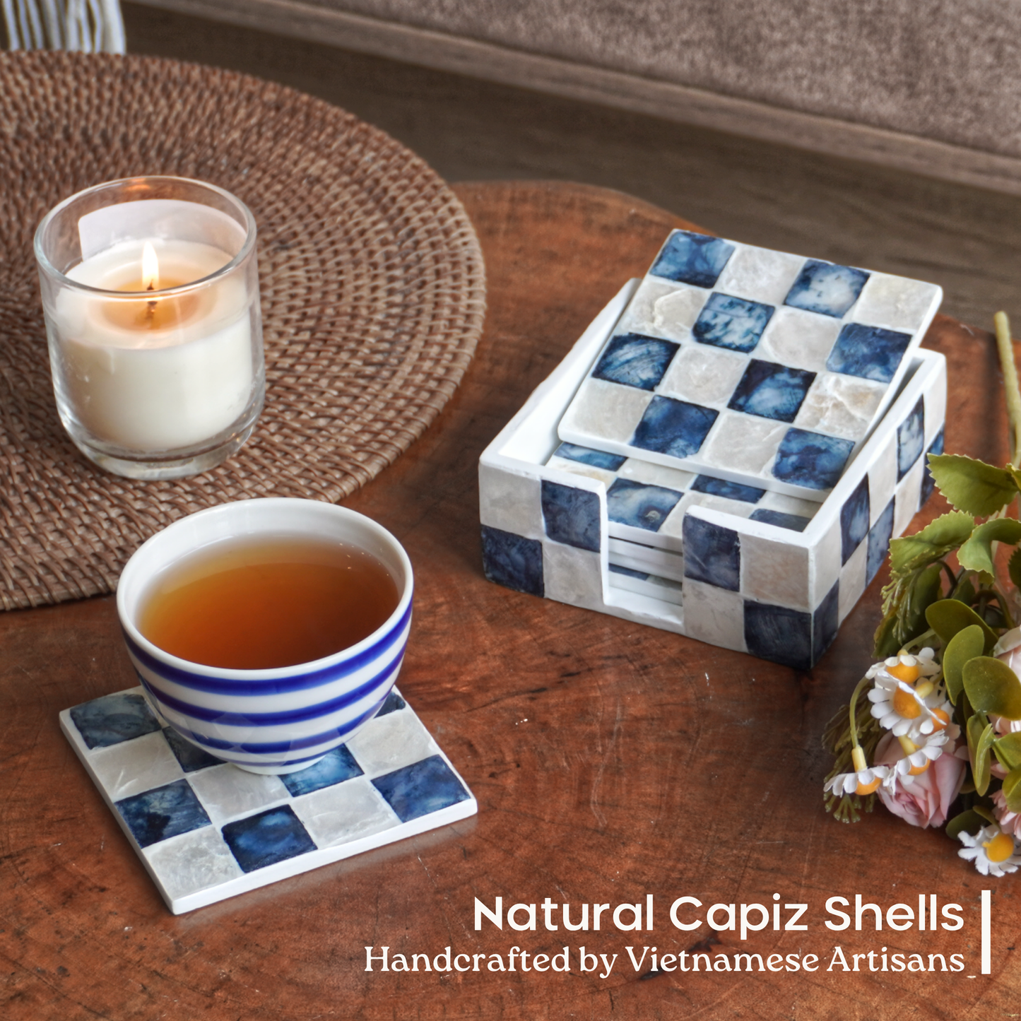 Capiz Square Coasters (Navy Blue)