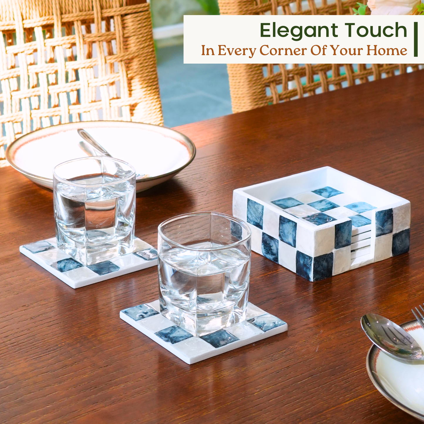 Capiz Square Coasters (Navy Blue)