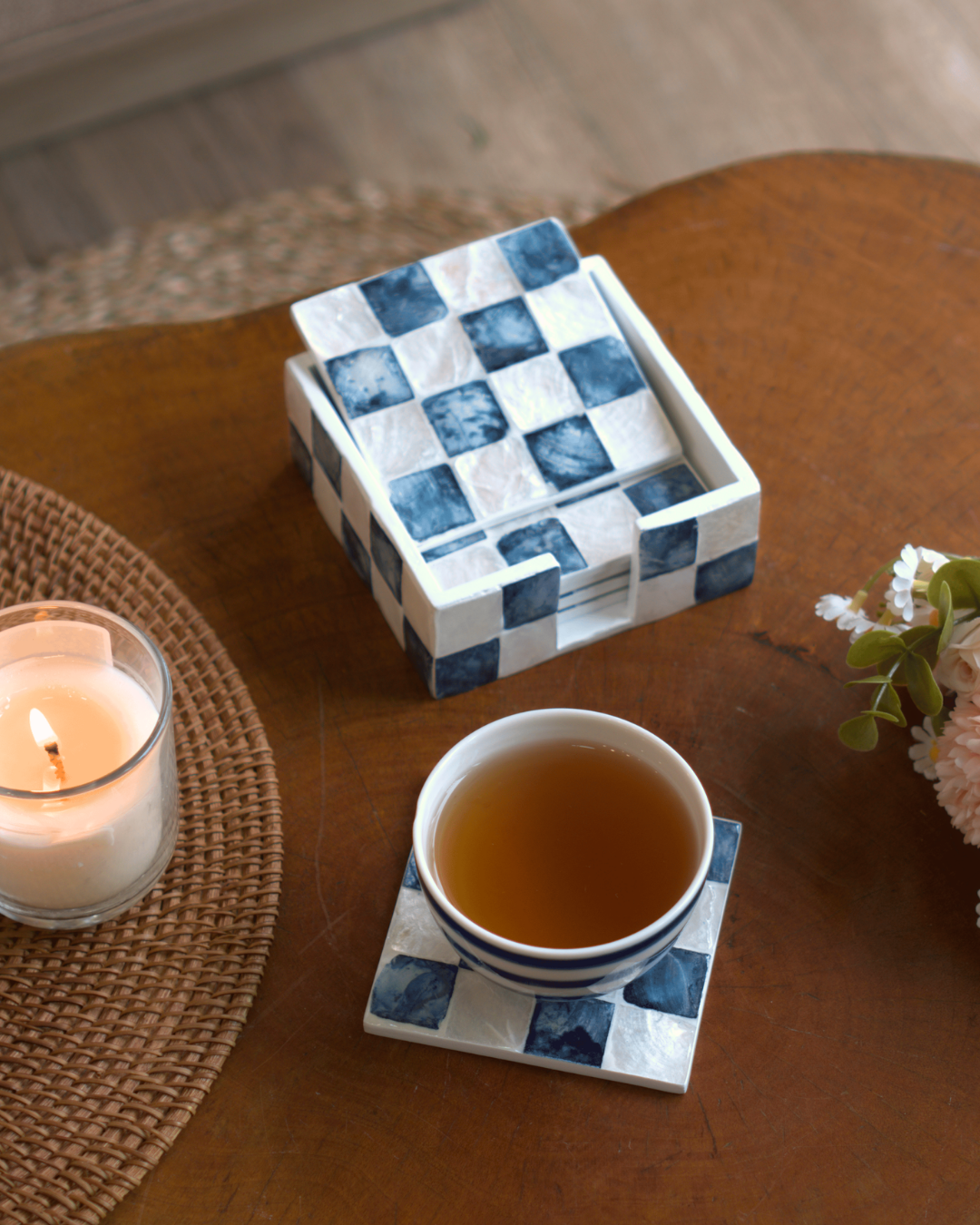 Capiz Square Coasters (Navy Blue)